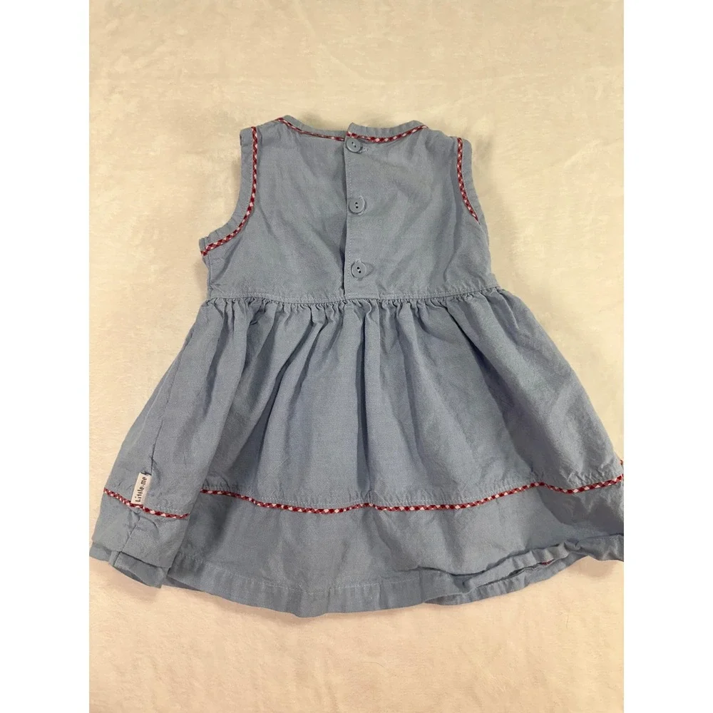 Little Me Sleeveless Dress 6M Blue Strawberry Flower Gingham Trim Baby Girls